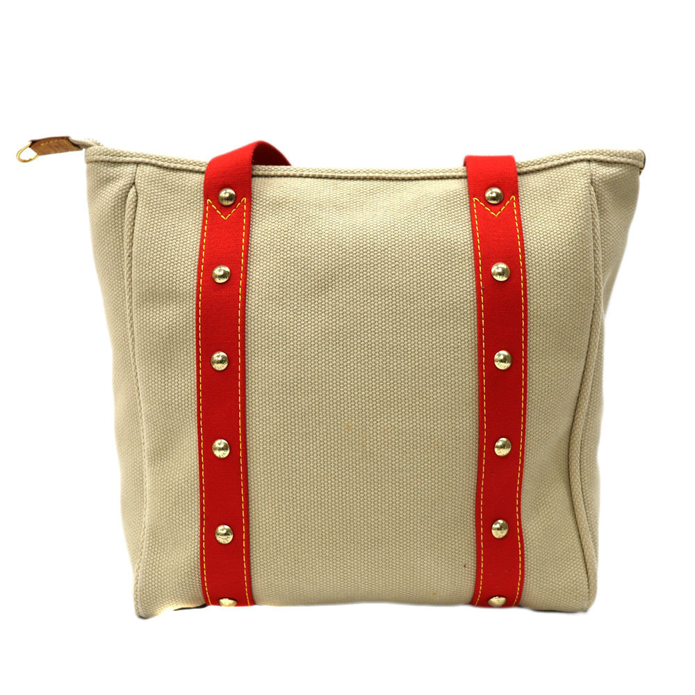 Louis Vuitton Beige Antigua Cabas Bag Tote Red Canvas